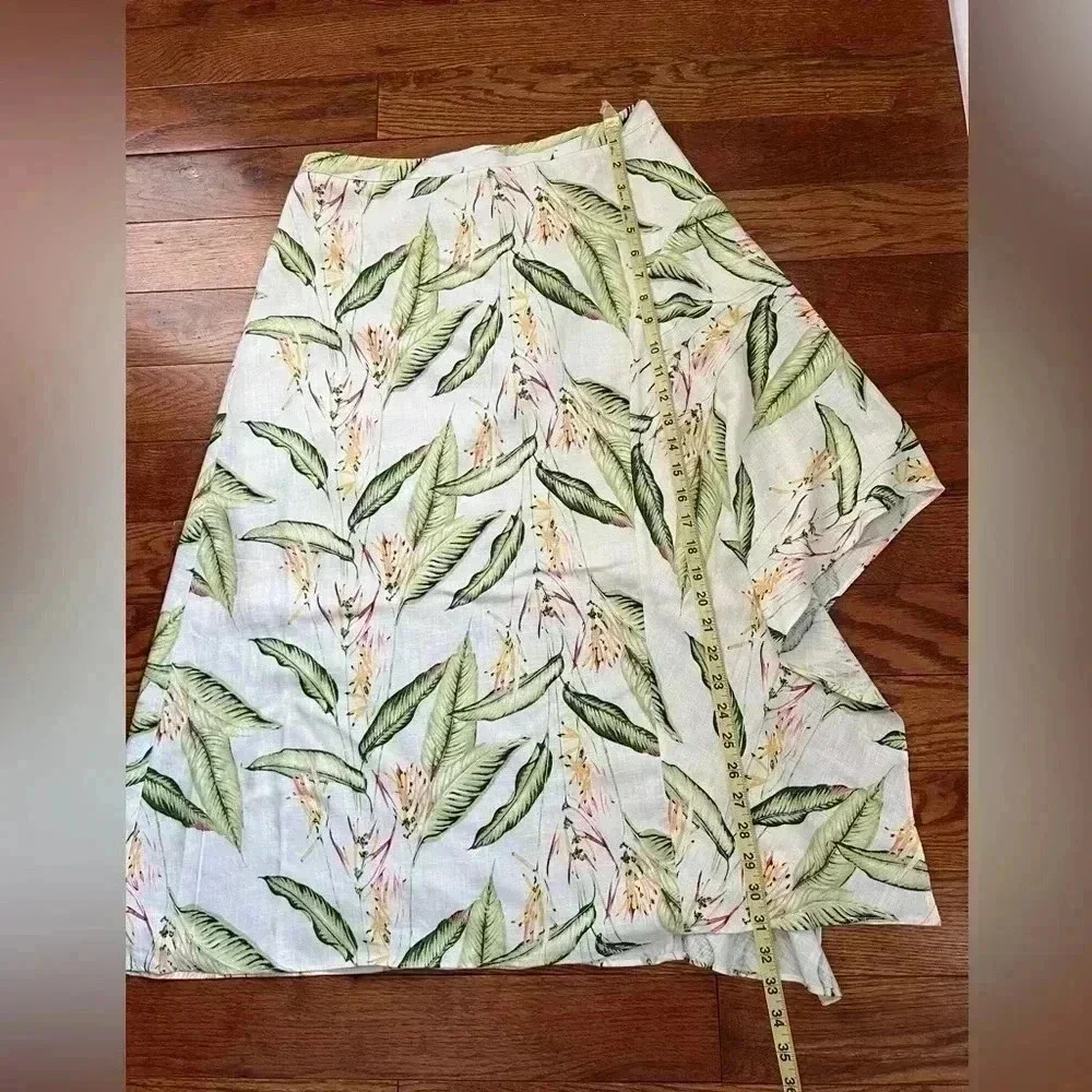 BCBGMAXAZRIA TROPICAL-PRINT ASYMMETRICAL MIDI SKIRT IN MULTI BIRD PRINT Sz M - Picture 3 of 12